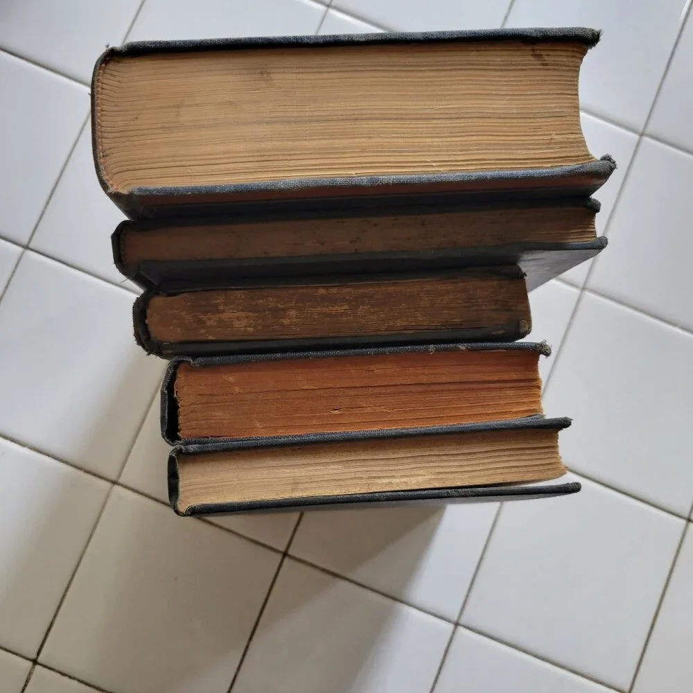 5 Blue Red Vintage Book Set Lot Staging Decor Retro Prop Shelf Mantle Centerpiec